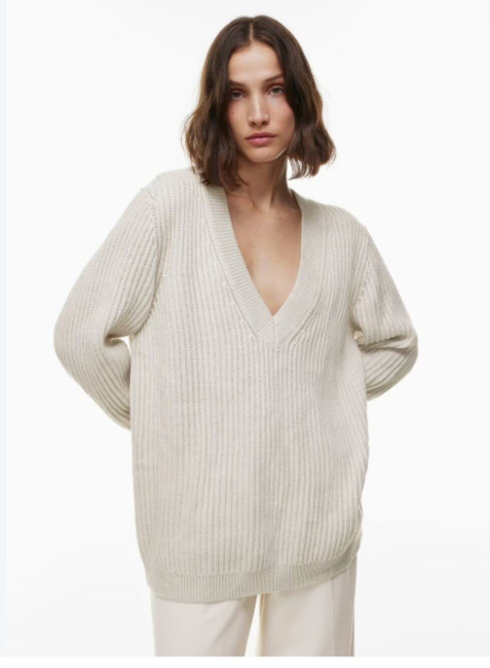 Artizia Babaton Roger Sweater Long V-neck merino wool Cream S